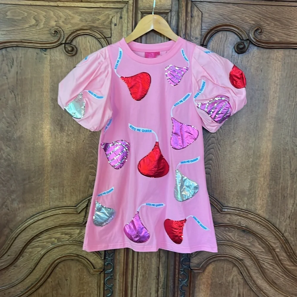 Queen Of Sparkles Kids Pink Kiss Me Queen Poof Sleeve Dress - Picture 3 of 11
